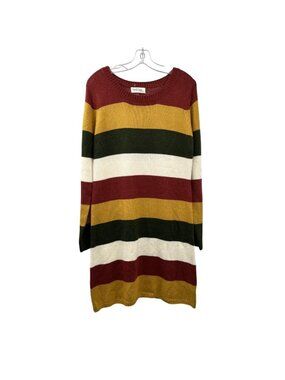Peach Love California Sweater Dress Long Sleeve Colorful Striped Knit Size Large